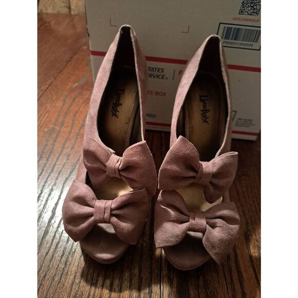 Size 8.5 Lime Light Brown Platform Peep Toe Double Bow Stiletto Pump High Heels - Picture 2 of 10